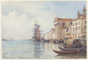 Giudecca-kanalen med sjöfart nära Chiesa dei Gesuati