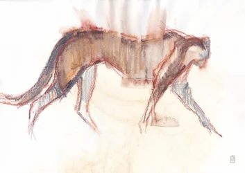 Gepardjakt, 2019 (krita/akvarell på papper)