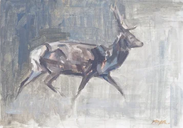 Red Deer Stag Running, 2023 (olja på duk)