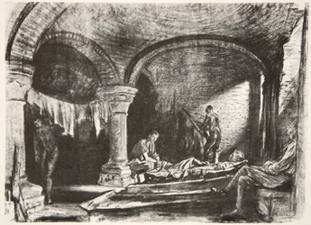 An Underground Billet, illustration från "The Western Front", utgiven av Country Life Ltd