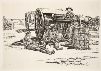 Middagstid: Män från RFA, illustration från "The Western Front", utgiven av Country Life Ltd