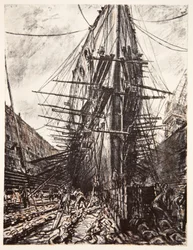 HMS Lion i torrdocka, illustration från "The Western Front", utgiven av Country Life Ltd