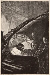 Nattarbete på bakstycket av en stor kanon, illustration från "The Western Front", utgiven av Country Life Ltd