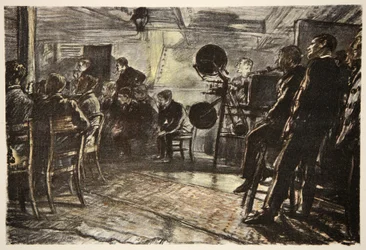 Biografen på ett slagskepp, illustration från "The Western Front", utgiven av Country Life Ltd