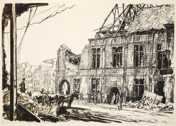 Rådhuset i Peronne, illustration från "The Western Front", utgiven av Country Life Ltd