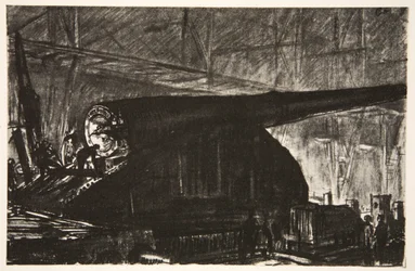Nattskiftet arbetar med en stor kanon, illustration från "The Western Front", utgiven av Country Life Ltd