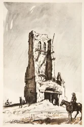 Becordel Becourts tornruin, illustration från "The Western Front", utgiven av Country Life Ltd