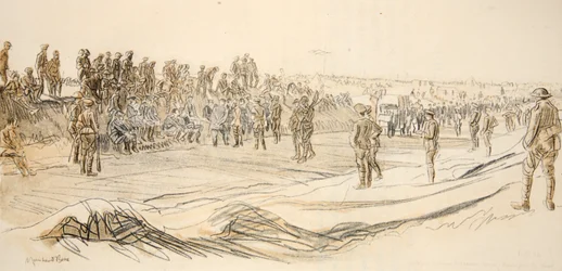 Tittar på tyska fångar, illustration från "The Western Front", utgiven av Country Life Ltd