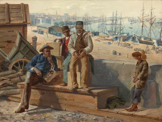 Svarta pojkar på kajen, ca 1865.