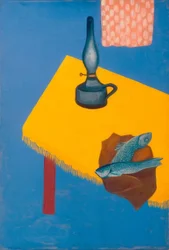Stilleben med lampa och pinnar