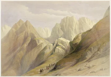 Ascent of the Lower Range of Sinai, 18 februari 1839, skylt 114 från volym III av "The Holy Land", graverad av Louis Haghe (1806-85) pub. 1849