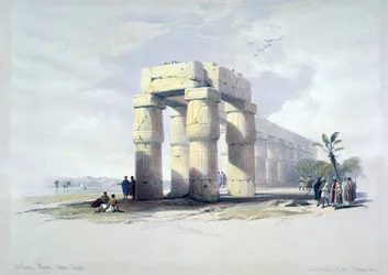Vid Luxor, Thebe, Övre Egypten": litografi efter akvarell av David Roberts (1796-1864), skotsk konstnär. Forntida Egypten Arkeologi