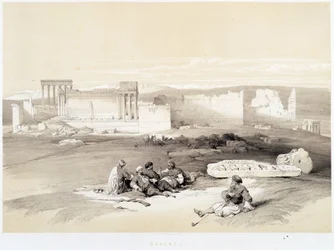 Baalbec (Baalbek) i Libanon, teckning gjord 1839-05-05 i "The Holy Land"", London 1849