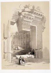 Baalbek-porten i Libanon, teckning gjord 1839-05-07 i "The Holy Land", London 1849