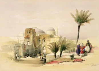 Den heliga gravens kyrka, Jerusalem, tavla 11 från volym I av "The Holy Land", graverad av Louis Haghe (1806-85), utgiven av. 1842