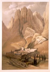 St. Catherines kloster med berget Horeb, 19 februari 1839, skylt 118 från volym III av "Det heliga landet", graverad av puben Louis Haghe (1806-85). 1849