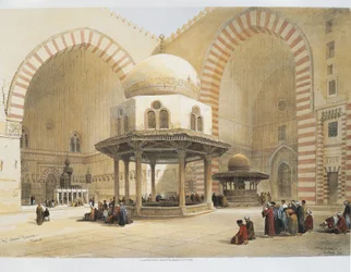 Egypten - 1800-talet - Kairo - Sultan Hassans moské - Innergård - Gravyr av David Roberts