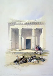 Ingången till grottorna i Beni Hasan: Fornegyptisk begravningsplats som främst användes under Mittens rike, 21-1700-talet f.Kr. Av David Roberts (1796-1864) skotsk konstnär och orientalist