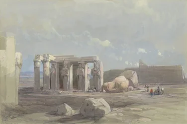 Fragment av en kolossalstaty vid Memnonium, Thebe