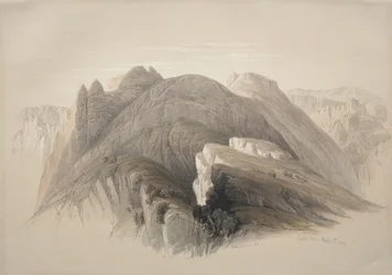 Gebil Hor. Mount Hor, från klipporna som omger Petra
