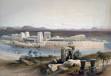 Översikt över ön Philae, Nubia, 1838