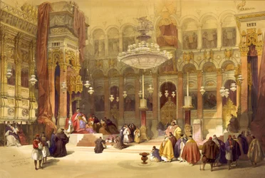 Den heliga gravens grekiska kyrka, Jerusalem, 11 april 1839. Litografi