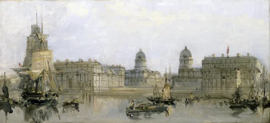 Greenwich Hospital, sett från Themsen (England). Olja på duk, ca 1860, av David Roberts (1796-1864).