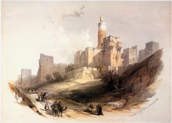 I det heliga landet: Jerusalem, citadellet med Davids torn (gravyr)