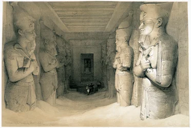 Interiör av Temple of Aboo Simbel (Abu eller Abu Simbel), teckning gjord den 09/11/1836 i "The Holy Land"", London 1849