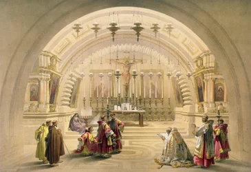 Jerusalem den 10 april 1839, skylt 26 från volym I av "Det heliga landet", graverad av puben Louis Haghe (1806-85). 1842