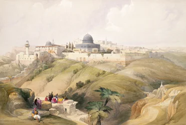 Jerusalem den 9 april 1839, skylt 16 från volym I av "Det heliga landet", graverad av puben Louis Haghe (1806-85). 1842