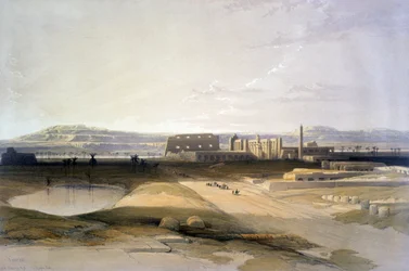 Karnak". Litografi från 1856 efter David Roberts (1796-1864), skotsk konstnär och orientalist.