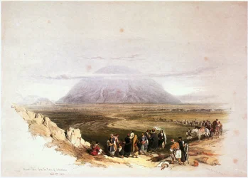 Taborberget sett från Jesreelslätten i Israel (gravyr)