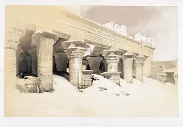 En del av portiken i Edfou - teckning av David Roberts 1838-11-23 i "The Holy Land", London 1849