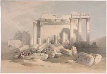 Ruinerna av Baalbecs östra portik, 1839.