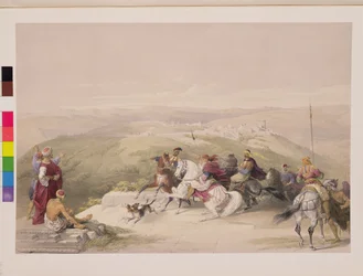 Sabaste, forntida Samaria, 17 april 1839, skylt 44 från volym I av "Det heliga landet", graverad av puben Louis Haghe (1806-85). 1842