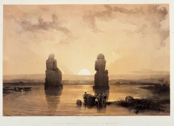 Statyer av Memnon (Kolosserna av Memnon) vid Thebe, under översvämningen - i "Det heliga landet", London 1849