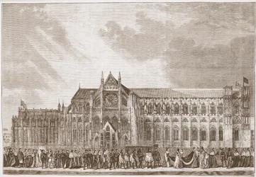 Anne Boleyns kröningsprocession till Westminster Abbey, illustration ur ”The History of Protestantism” av James Aitken Wylie (1808-1890), publicerad 1878