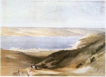 Tiberias och Galileiska sjön, Israel (gravyr)