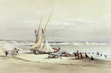 Tsur, forntida Tyrus, 27 april 1839, skylt 69 från volym II av "Det heliga landet", graverad av puben Louis Haghe (1806-85). 1843