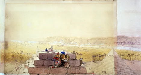 Vy över en pyramid" Efter akvarell av David Roberts (1796-1864) skotsk konstnär och orientalist. Forntida Egypten Arkeologi