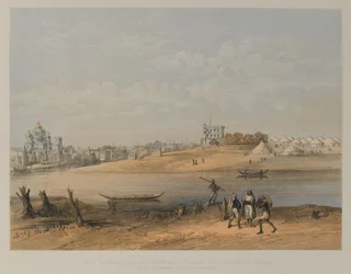 Palats som innehas av generalerna Outrams och Havelocks trupper, Lucknow (litho)