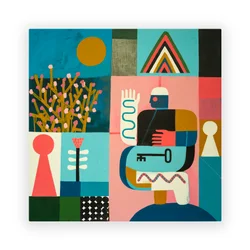 Climbing The Molecular Mountain, 2023 (måla och collage på duk)