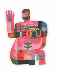 Hot Mess / Unhinged 1B, 2023 (blandad färg och collage på gångjärnsförsedd träkonstruktion)