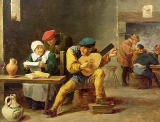 Bönder som gör musik i ett värdshus, ca 1635 (olja på ek)