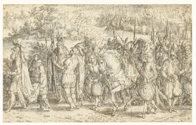 Quintus Fabius Maximus möter sin son till fots Quintus Fabius Maximus Cunctator går till fots för att träffa sin son