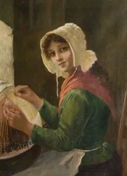 Young Woman Lacemaking, sent 1800-tidigt 1900-tal