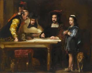 Christopher Columbus i klostret La Rábida förklarar sin planerade resa, 1834