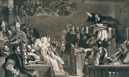 John Knox Preaching inför the Lords of the Congregation, 10 juni 1559, c1827, 1912