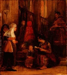Sju figurer i en kyrka